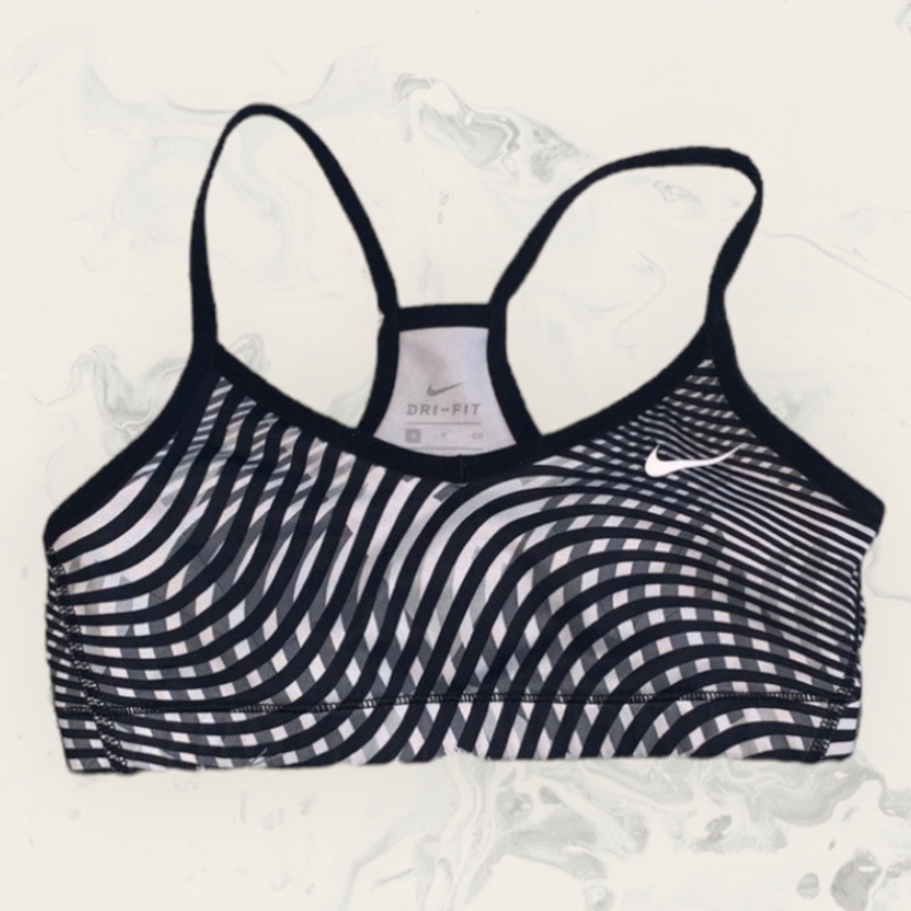 Nike Dri-Fit Black and White Swirl Racerback Sports Bra. Size S. Lined/Unpadded